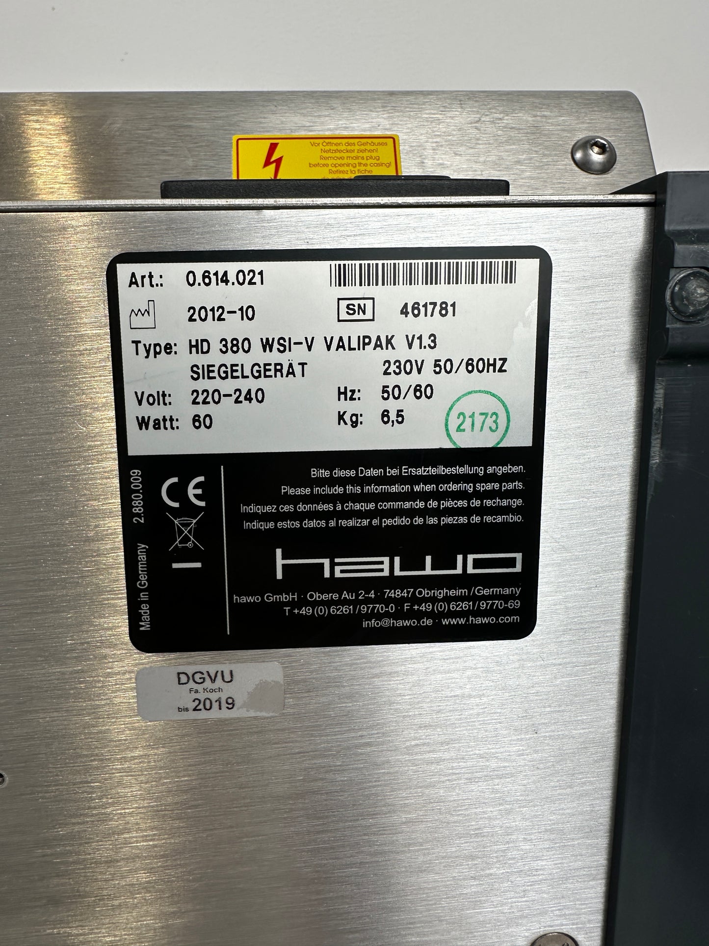 Hawo Siegelgerät HD380 WSI-V Valipak
