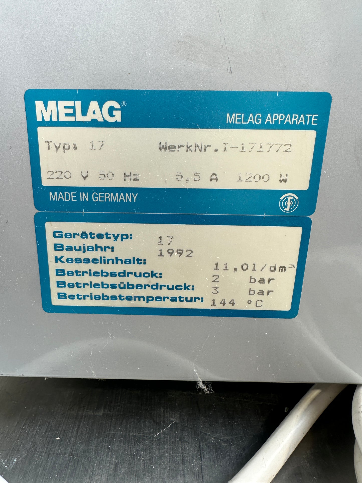 Melag Autoclave 17 Chamber Volume: 11.01dm3 / 11L