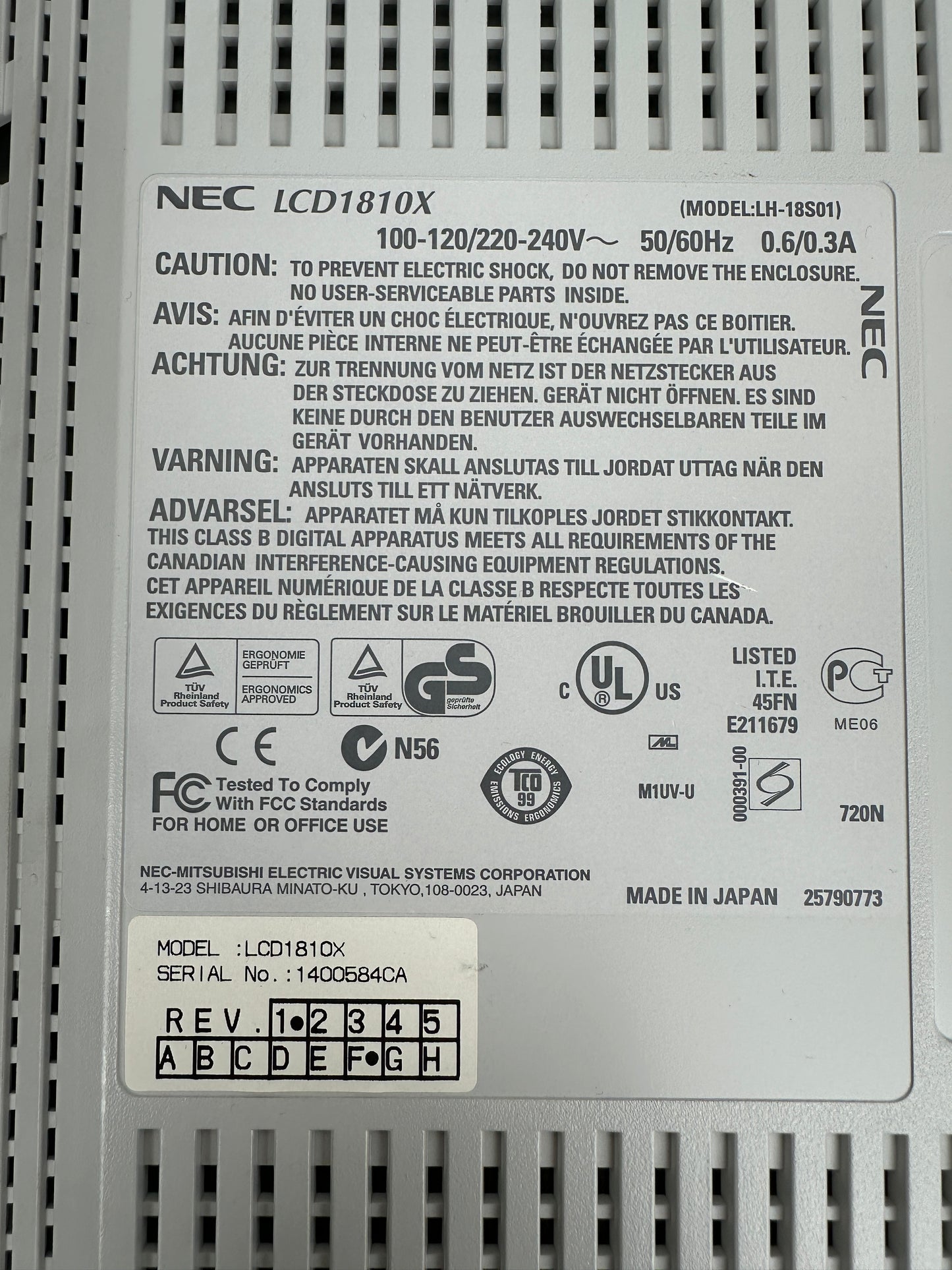 NEC MultiSync LCD1810X Medizinischer Monitor