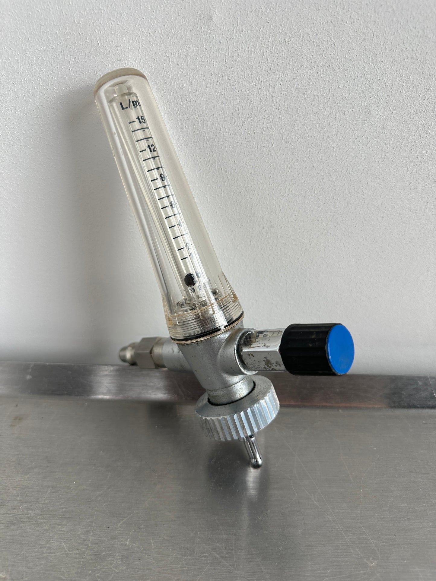 Gas-Durchflussmesser (Rotameter) Durchflussregler für Sauerstoff O₂ (1-15l/min)