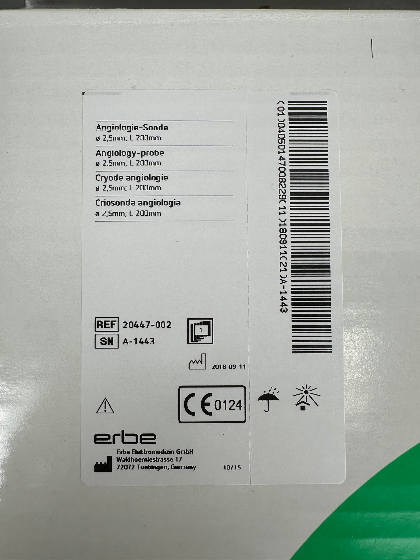 Erbe Angiologiesonde Cryo-Sonde OVP Ø 2,5mm L:200mm REF: 20447-002