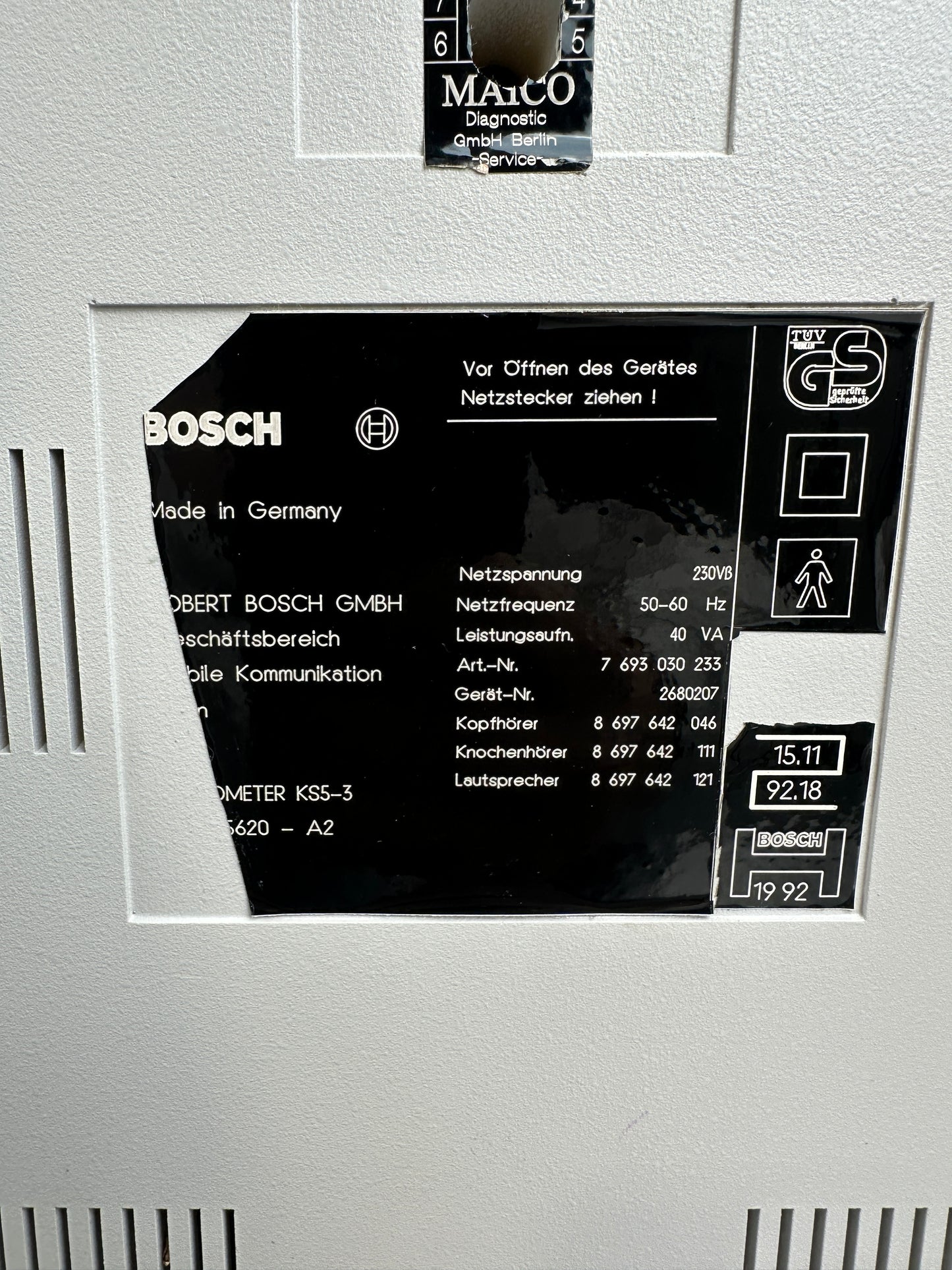 Maico / Bosch KS5 HNO 2-Kanal Audiometer Defekt/Ersatzteil