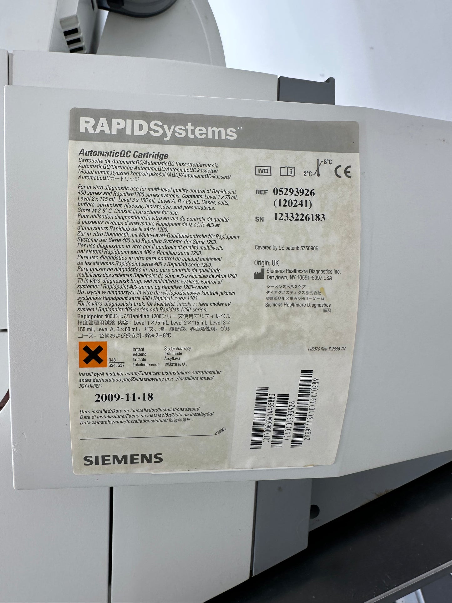 Siemens/Bayer Rapidlab 1265 Analyzer (blood gas)