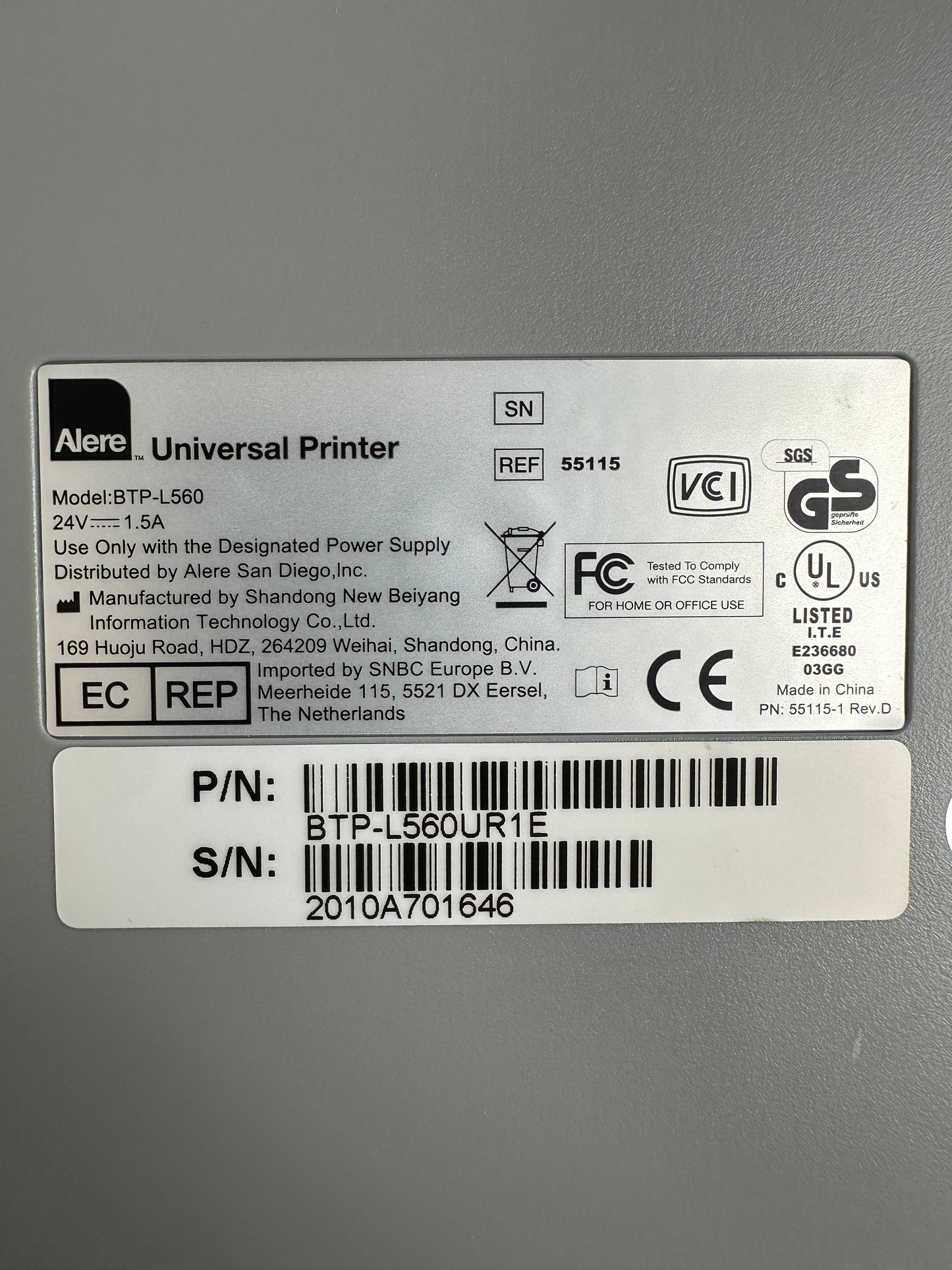 Alere Universal Printer BTP-L560 Labelprinter mit Scanner